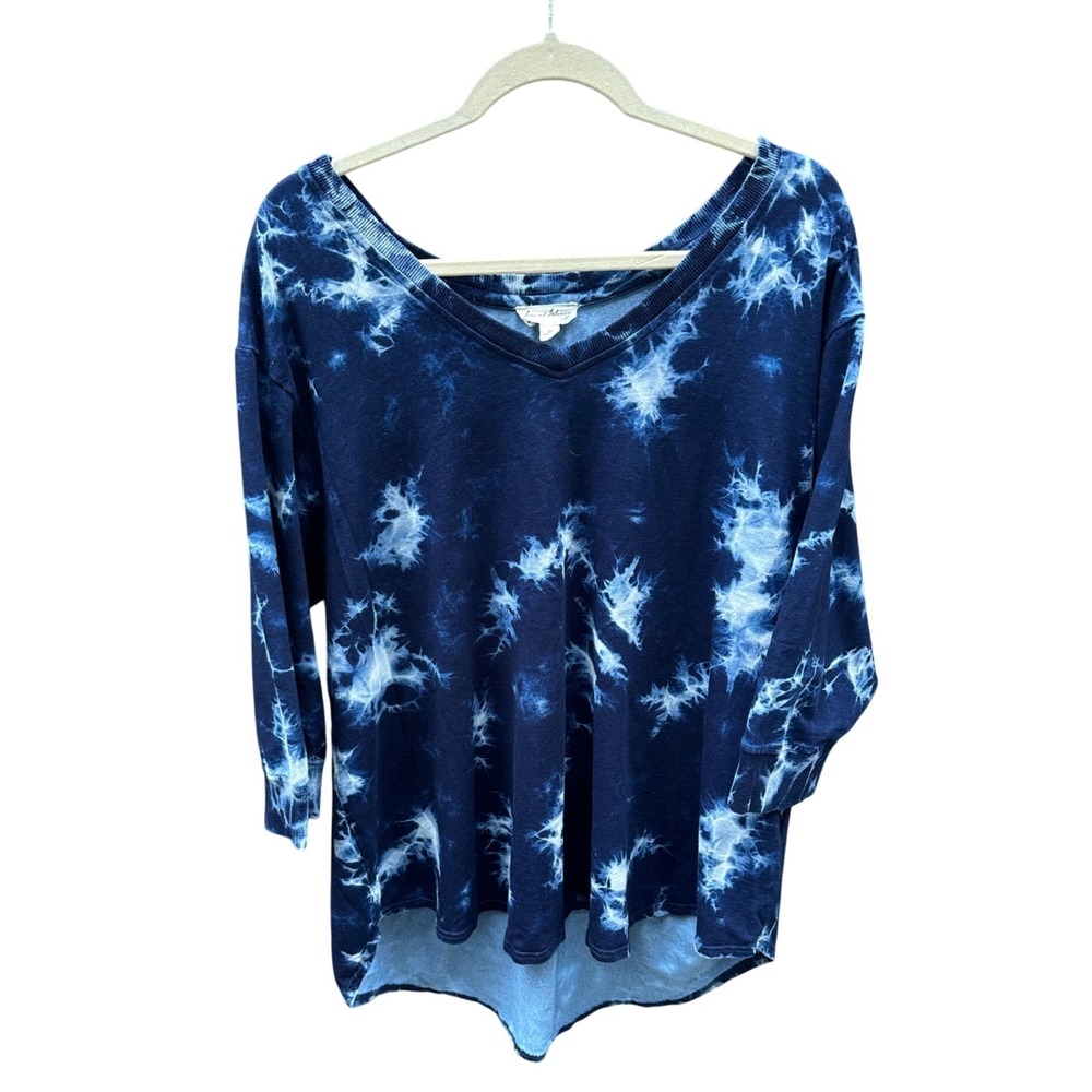 Jane and Delancey Blue Tie Dye V-Neck High Low Top Womens 2X
